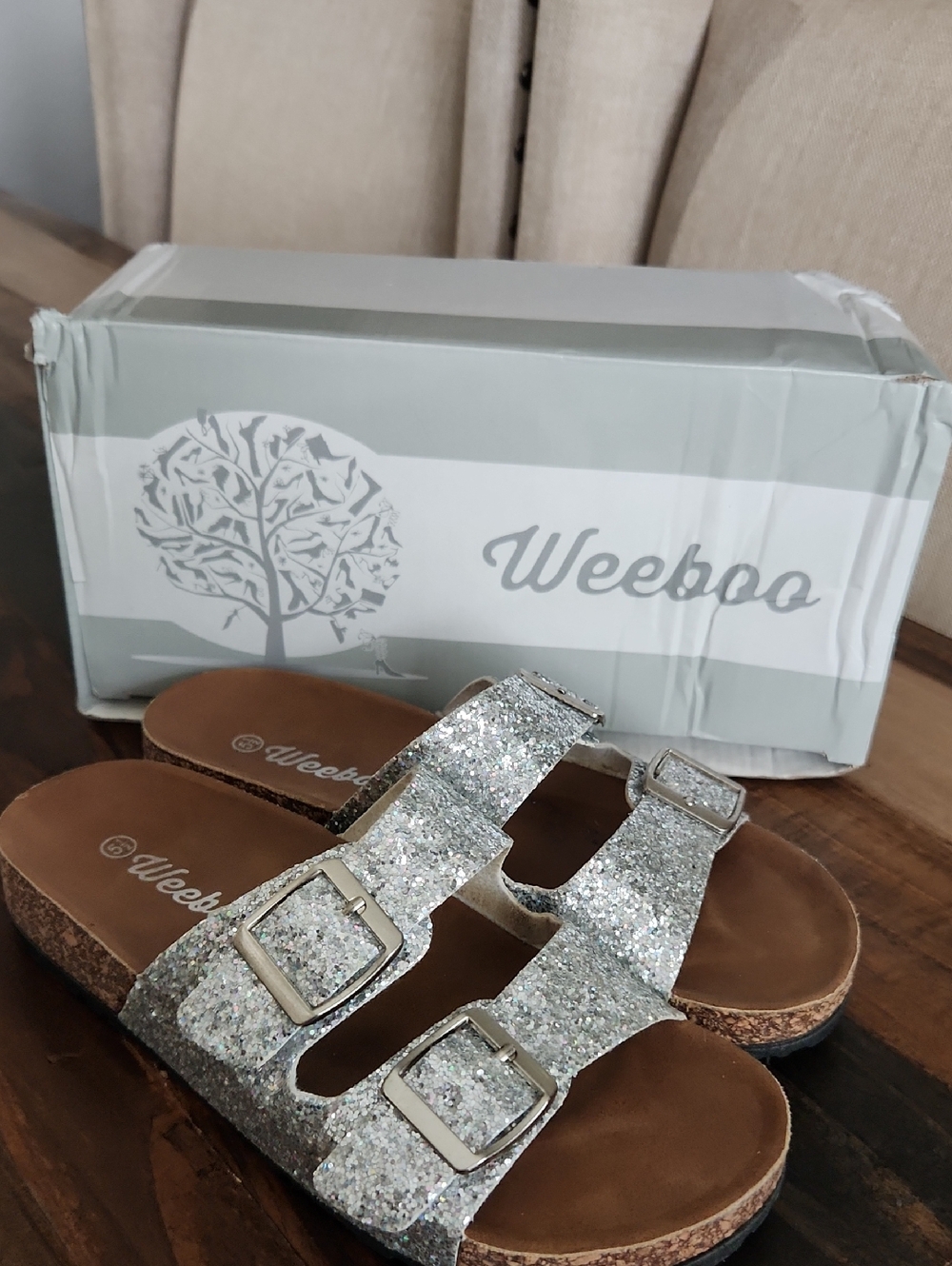 Weeboo Silver Glitter Double-Buckle Sandals Size 5.5